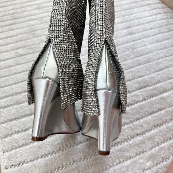 NEW Steve Madden Riski Rhinestone Foldover Tall Wedge Boots in Silver Size 5.5 - Picture 5 of 10